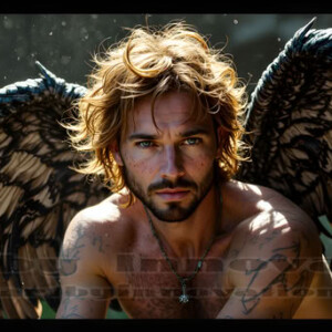 In this gallery, AI-generated dark angels handsome fallen angels with massive black and silver wings in gothic atmospheric settings. UHD digital art collection.