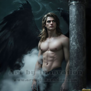 In this gallery, AI-generated dark angels handsome fallen angels with massive black and silver wings in gothic atmospheric settings. UHD digital art collection.