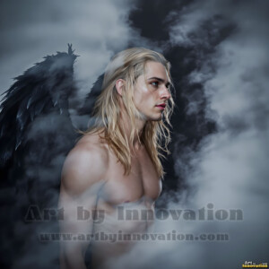 In this gallery, AI-generated dark angels handsome fallen angels with massive black and silver wings in gothic atmospheric settings. UHD digital art collection.