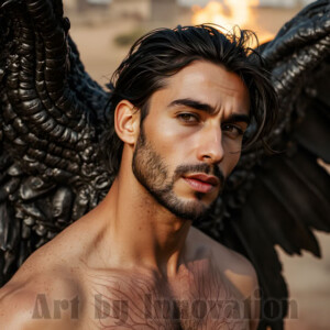 In this gallery, AI-generated dark angels handsome fallen angels with massive black and silver wings in gothic atmospheric settings. UHD digital art collection.