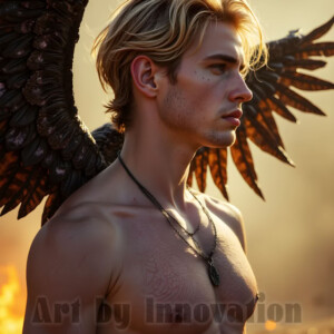 In this gallery, AI-generated dark angels handsome fallen angels with massive black and silver wings in gothic atmospheric settings. UHD digital art collection.