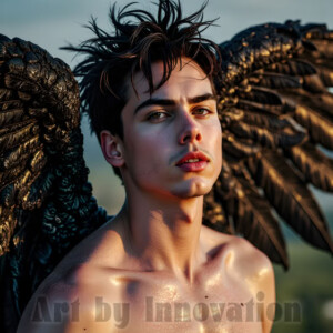 In this gallery, AI-generated dark angels handsome fallen angels with massive black and silver wings in gothic atmospheric settings. UHD digital art collection.