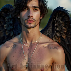 In this gallery, AI-generated dark angels handsome fallen angels with massive black and silver wings in gothic atmospheric settings. UHD digital art collection.