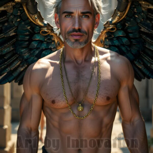 In this gallery, AI-generated dark angels handsome fallen angels with massive black and silver wings in gothic atmospheric settings. UHD digital art collection.