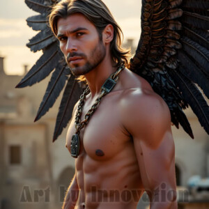 In this gallery, AI-generated dark angels handsome fallen angels with massive black and silver wings in gothic atmospheric settings. UHD digital art collection.