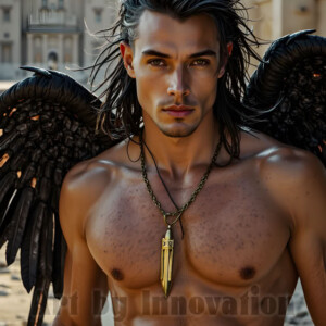 In this gallery, AI-generated dark angels handsome fallen angels with massive black and silver wings in gothic atmospheric settings. UHD digital art collection.