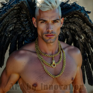 In this gallery, AI-generated dark angels handsome fallen angels with massive black and silver wings in gothic atmospheric settings. UHD digital art collection.