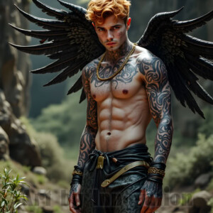 In this gallery, AI-generated dark angels handsome fallen angels with massive black and silver wings in gothic atmospheric settings. UHD digital art collection.