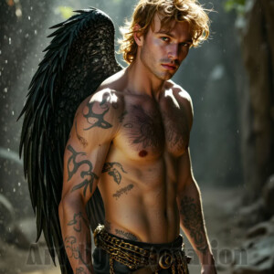 In this gallery, AI-generated dark angels handsome fallen angels with massive black and silver wings in gothic atmospheric settings. UHD digital art collection.