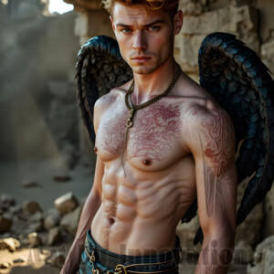 In this gallery, AI-generated dark angels handsome fallen angels with massive black and silver wings in gothic atmospheric settings. UHD digital art collection.