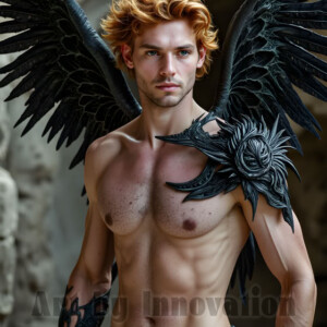 In this gallery, AI-generated dark angels handsome fallen angels with massive black and silver wings in gothic atmospheric settings. UHD digital art collection.