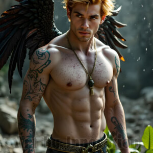In this gallery, AI-generated dark angels handsome fallen angels with massive black and silver wings in gothic atmospheric settings. UHD digital art collection.