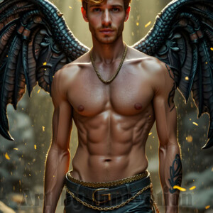 In this gallery, AI-generated dark angels handsome fallen angels with massive black and silver wings in gothic atmospheric settings. UHD digital art collection.