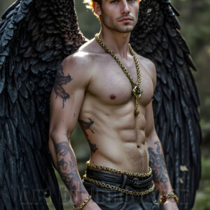 In this gallery, AI-generated dark angels handsome fallen angels with massive black and silver wings in gothic atmospheric settings. UHD digital art collection.