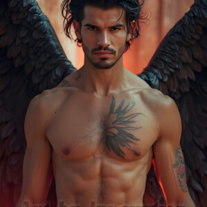 In this gallery, AI-generated dark angels handsome fallen angels with massive black and silver wings in gothic atmospheric settings. UHD digital art collection.
