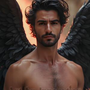 In this gallery, AI-generated dark angels handsome fallen angels with massive black and silver wings in gothic atmospheric settings. UHD digital art collection.