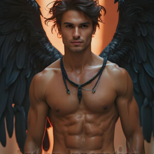 In this gallery, AI-generated dark angels handsome fallen angels with massive black and silver wings in gothic atmospheric settings. UHD digital art collection.