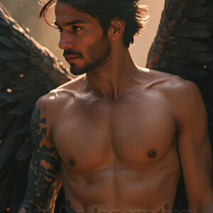 In this gallery, AI-generated dark angels handsome fallen angels with massive black and silver wings in gothic atmospheric settings. UHD digital art collection.