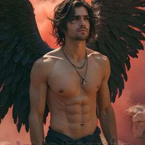 In this gallery, AI-generated dark angels handsome fallen angels with massive black and silver wings in gothic atmospheric settings. UHD digital art collection.