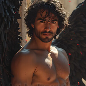 In this gallery, AI-generated dark angels handsome fallen angels with massive black and silver wings in gothic atmospheric settings. UHD digital art collection.