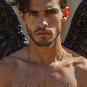 In this gallery, AI-generated dark angels handsome fallen angels with massive black and silver wings in gothic atmospheric settings. UHD digital art collection.