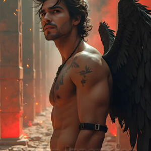 In this gallery, AI-generated dark angels handsome fallen angels with massive black and silver wings in gothic atmospheric settings. UHD digital art collection.