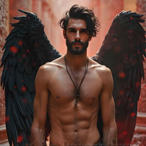 In this gallery, AI-generated dark angels handsome fallen angels with massive black and silver wings in gothic atmospheric settings. UHD digital art collection.