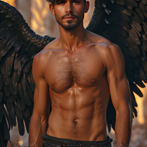 In this gallery, AI-generated dark angels handsome fallen angels with massive black and silver wings in gothic atmospheric settings. UHD digital art collection.