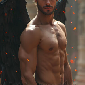 In this gallery, AI-generated dark angels handsome fallen angels with massive black and silver wings in gothic atmospheric settings. UHD digital art collection.