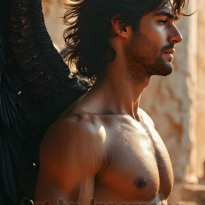 In this gallery, AI-generated dark angels handsome fallen angels with massive black and silver wings in gothic atmospheric settings. UHD digital art collection.