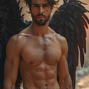 In this gallery, AI-generated dark angels handsome fallen angels with massive black and silver wings in gothic atmospheric settings. UHD digital art collection.