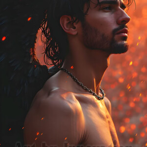 In this gallery, AI-generated dark angels handsome fallen angels with massive black and silver wings in gothic atmospheric settings. UHD digital art collection.