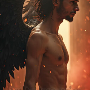 In this gallery, AI-generated dark angels handsome fallen angels with massive black and silver wings in gothic atmospheric settings. UHD digital art collection.