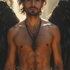 In this gallery, AI-generated dark angels handsome fallen angels with massive black and silver wings in gothic atmospheric settings. UHD digital art collection.