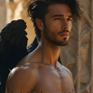 In this gallery, AI-generated dark angels handsome fallen angels with massive black and silver wings in gothic atmospheric settings. UHD digital art collection.