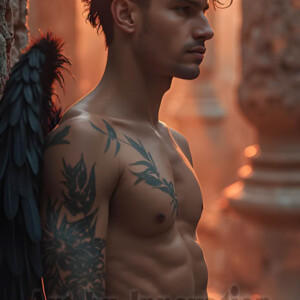 In this gallery, AI-generated dark angels handsome fallen angels with massive black and silver wings in gothic atmospheric settings. UHD digital art collection.