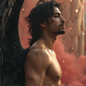 In this gallery, AI-generated dark angels handsome fallen angels with massive black and silver wings in gothic atmospheric settings. UHD digital art collection.