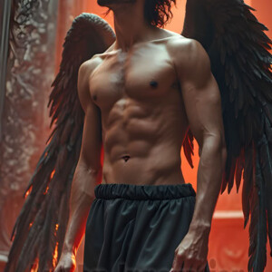 In this gallery, AI-generated dark angels handsome fallen angels with massive black and silver wings in gothic atmospheric settings. UHD digital art collection.