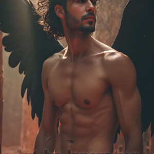 In this gallery, AI-generated dark angels handsome fallen angels with massive black and silver wings in gothic atmospheric settings. UHD digital art collection.