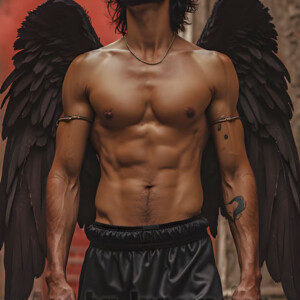 In this gallery, AI-generated dark angels handsome fallen angels with massive black and silver wings in gothic atmospheric settings. UHD digital art collection.