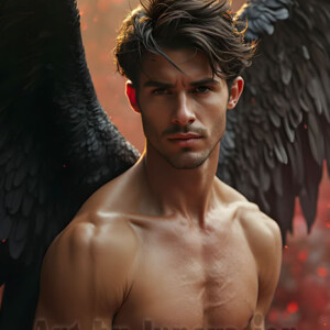 In this gallery, AI-generated dark angels handsome fallen angels with massive black and silver wings in gothic atmospheric settings. UHD digital art collection.