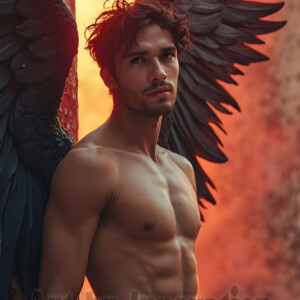 In this gallery, AI-generated dark angels handsome fallen angels with massive black and silver wings in gothic atmospheric settings. UHD digital art collection.