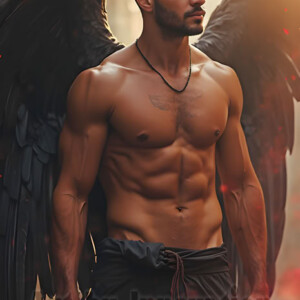 In this gallery, AI-generated dark angels handsome fallen angels with massive black and silver wings in gothic atmospheric settings. UHD digital art collection.