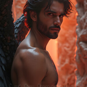 In this gallery, AI-generated dark angels handsome fallen angels with massive black and silver wings in gothic atmospheric settings. UHD digital art collection.