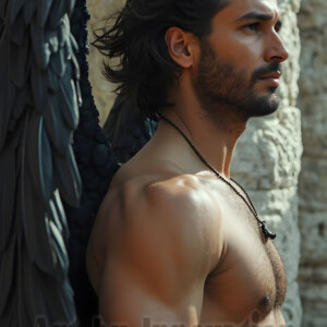 In this gallery, AI-generated dark angels handsome fallen angels with massive black and silver wings in gothic atmospheric settings. UHD digital art collection.