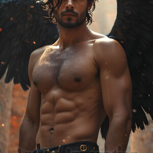 In this gallery, AI-generated dark angels handsome fallen angels with massive black and silver wings in gothic atmospheric settings. UHD digital art collection.