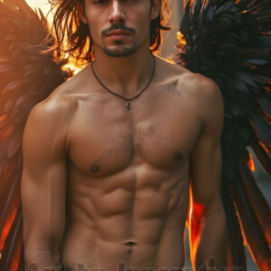 In this gallery, AI-generated dark angels handsome fallen angels with massive black and silver wings in gothic atmospheric settings. UHD digital art collection.