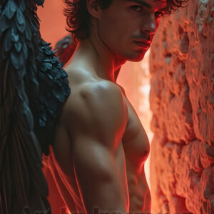In this gallery, AI-generated dark angels handsome fallen angels with massive black and silver wings in gothic atmospheric settings. UHD digital art collection.