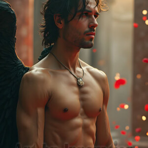 In this gallery, AI-generated dark angels handsome fallen angels with massive black and silver wings in gothic atmospheric settings. UHD digital art collection.