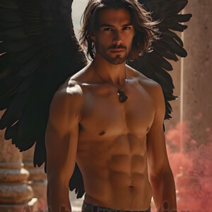 In this gallery, AI-generated dark angels handsome fallen angels with massive black and silver wings in gothic atmospheric settings. UHD digital art collection.